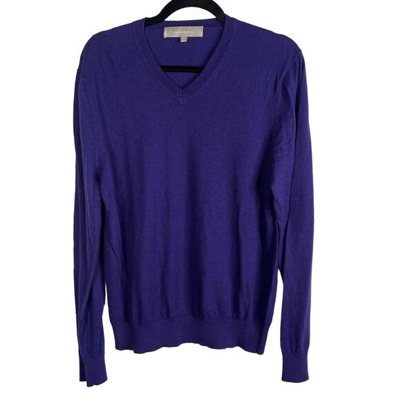 Neiman Marcus Mens Medium M Dark Purple Cashmere V Neck Pullover Sweater Knit - Picture 1 of 8